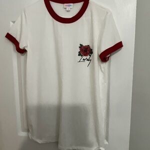 LuLaRoe White Tee with Red Accents NWOT